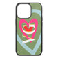 Personalised Initials Heart Lime Saffiano Leather iPhone 13 Pro Case