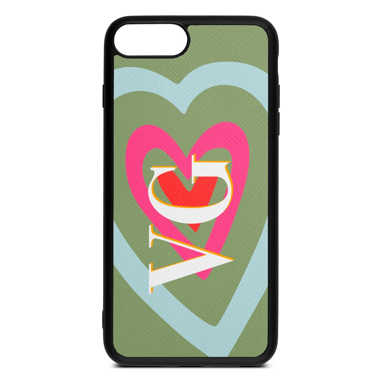 Personalised Initials Heart Lime Saffiano Leather iPhone 8 Plus Case