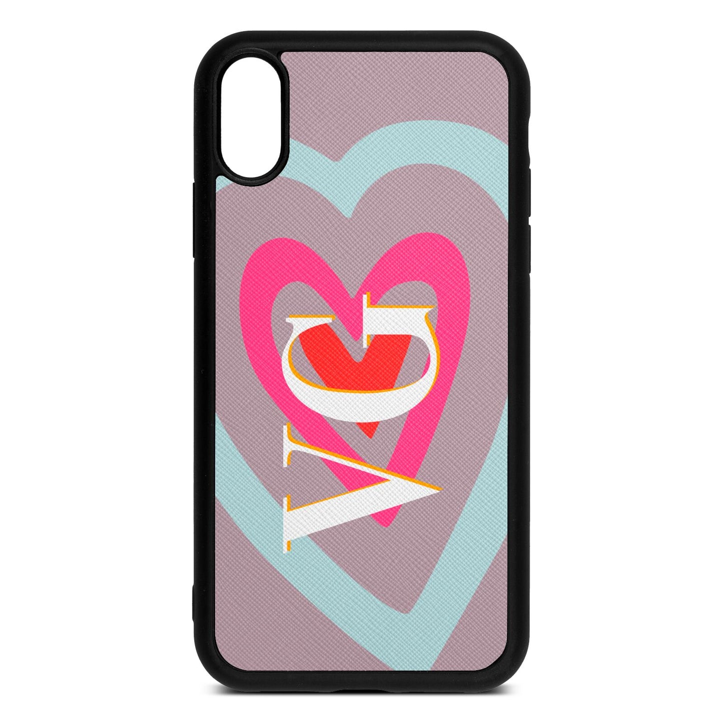 Personalised Initials Heart Lotus Saffiano Leather iPhone Xr Case