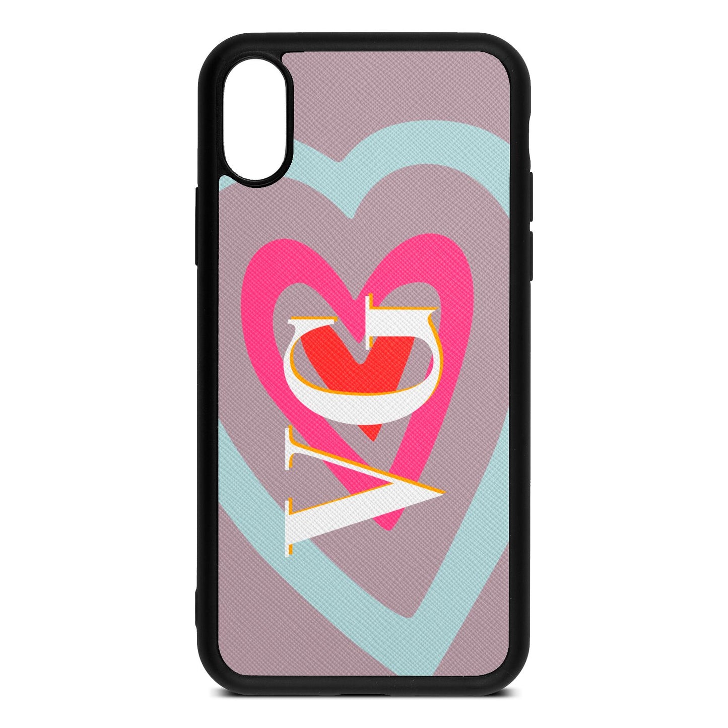 Personalised Initials Heart Lotus Saffiano Leather iPhone Xs Case