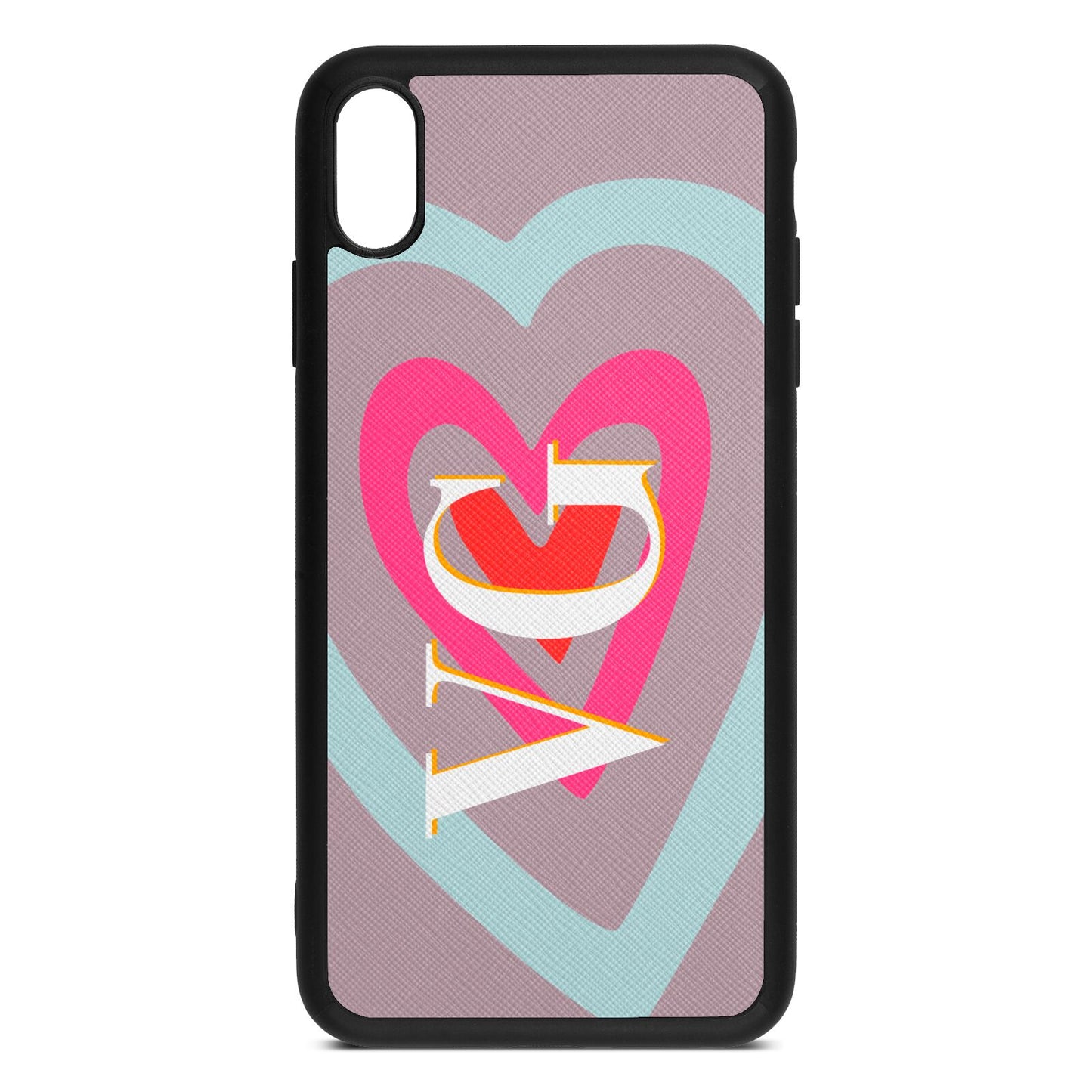 Personalised Initials Heart Lotus Saffiano Leather iPhone Xs Max Case