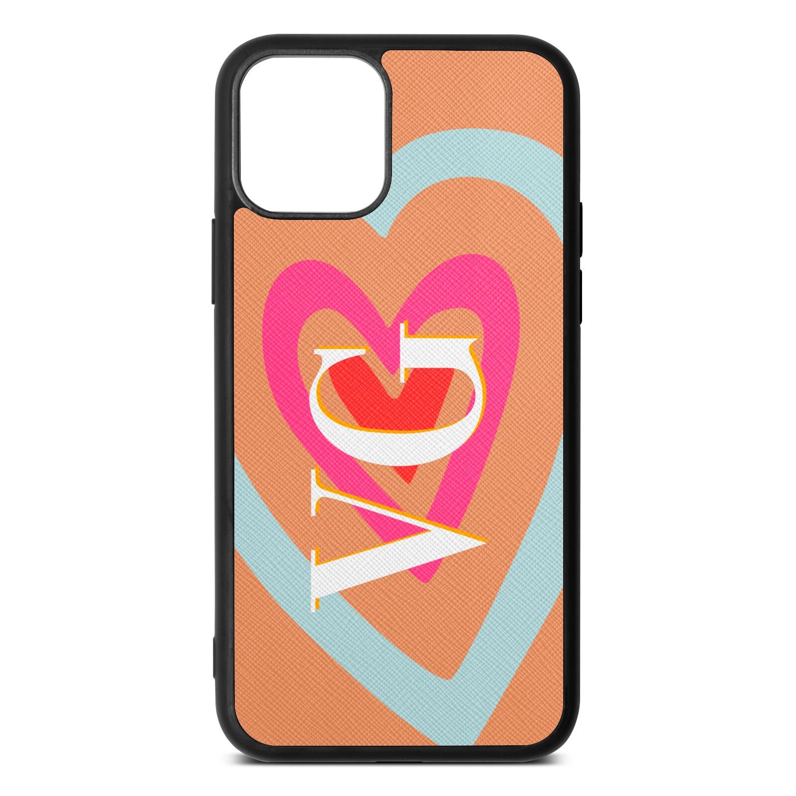 Personalised Initials Heart Orange Saffiano Leather iPhone 11 Pro Case