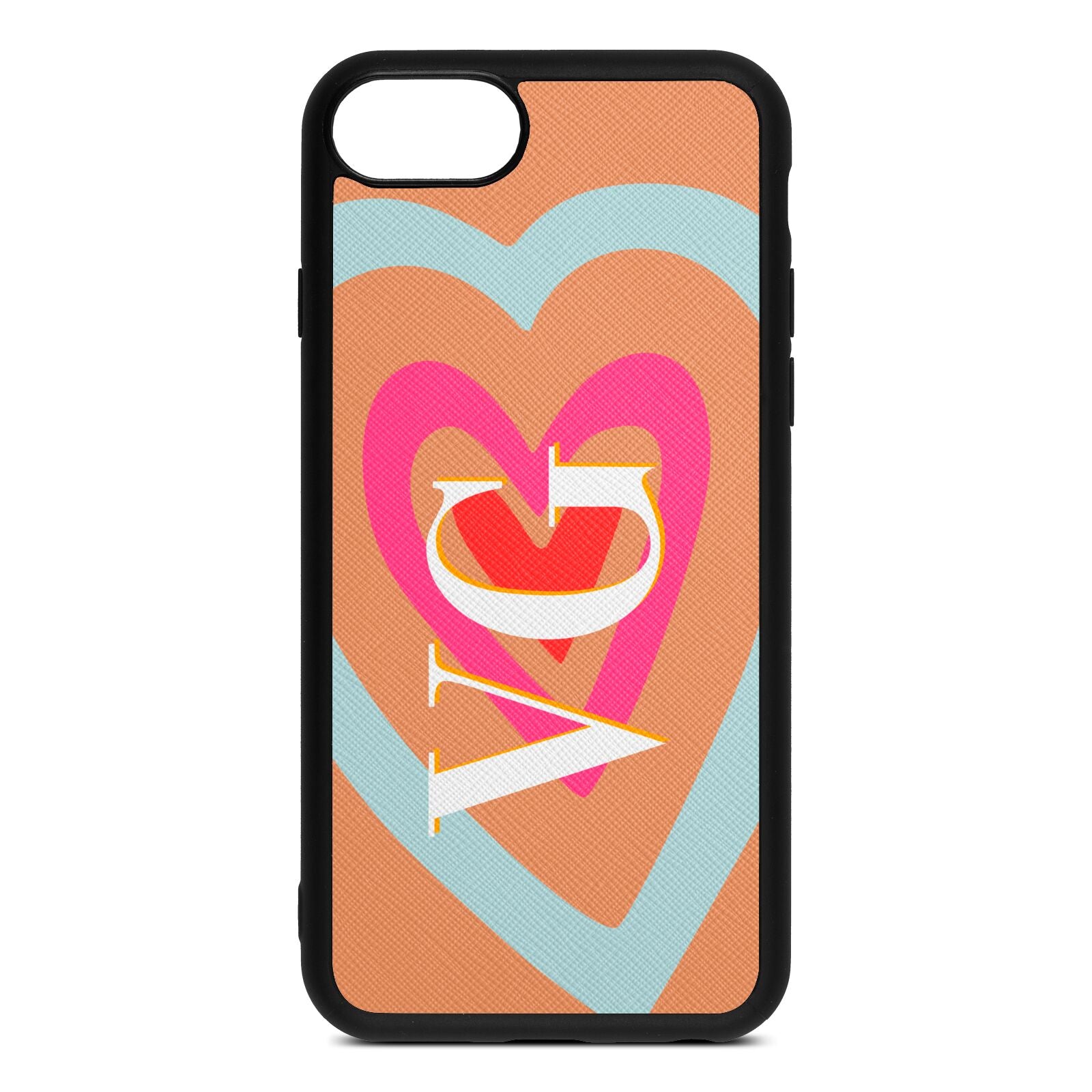 Personalised Initials Heart Orange Saffiano Leather iPhone 8 Case