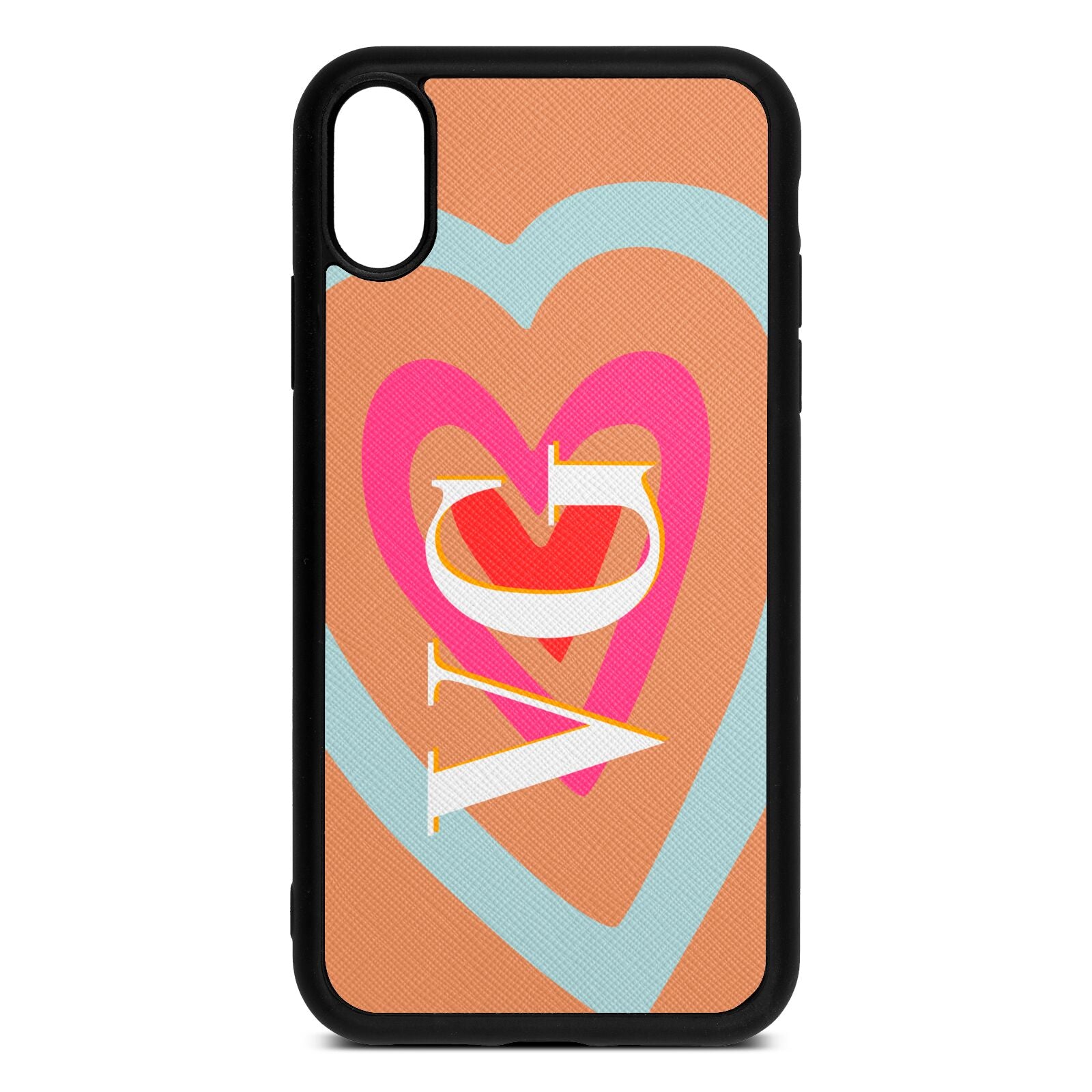 Personalised Initials Heart Orange Saffiano Leather iPhone Xr Case