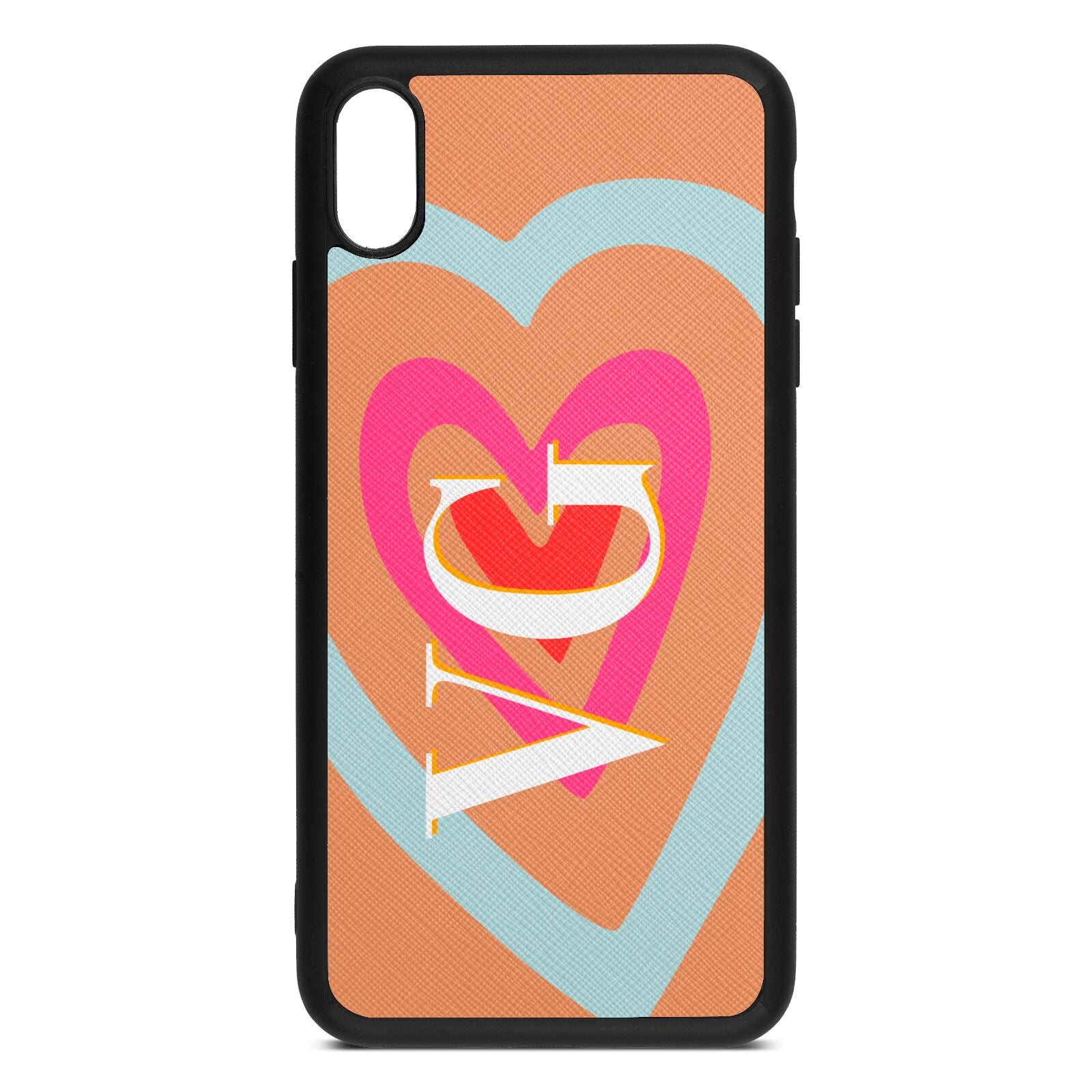 Personalised Initials Heart Orange Saffiano Leather iPhone Xs Max Case