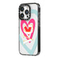 Personalised Initials Heart iPhone 14 Pro Black Impact Case Side Angle on Silver phone