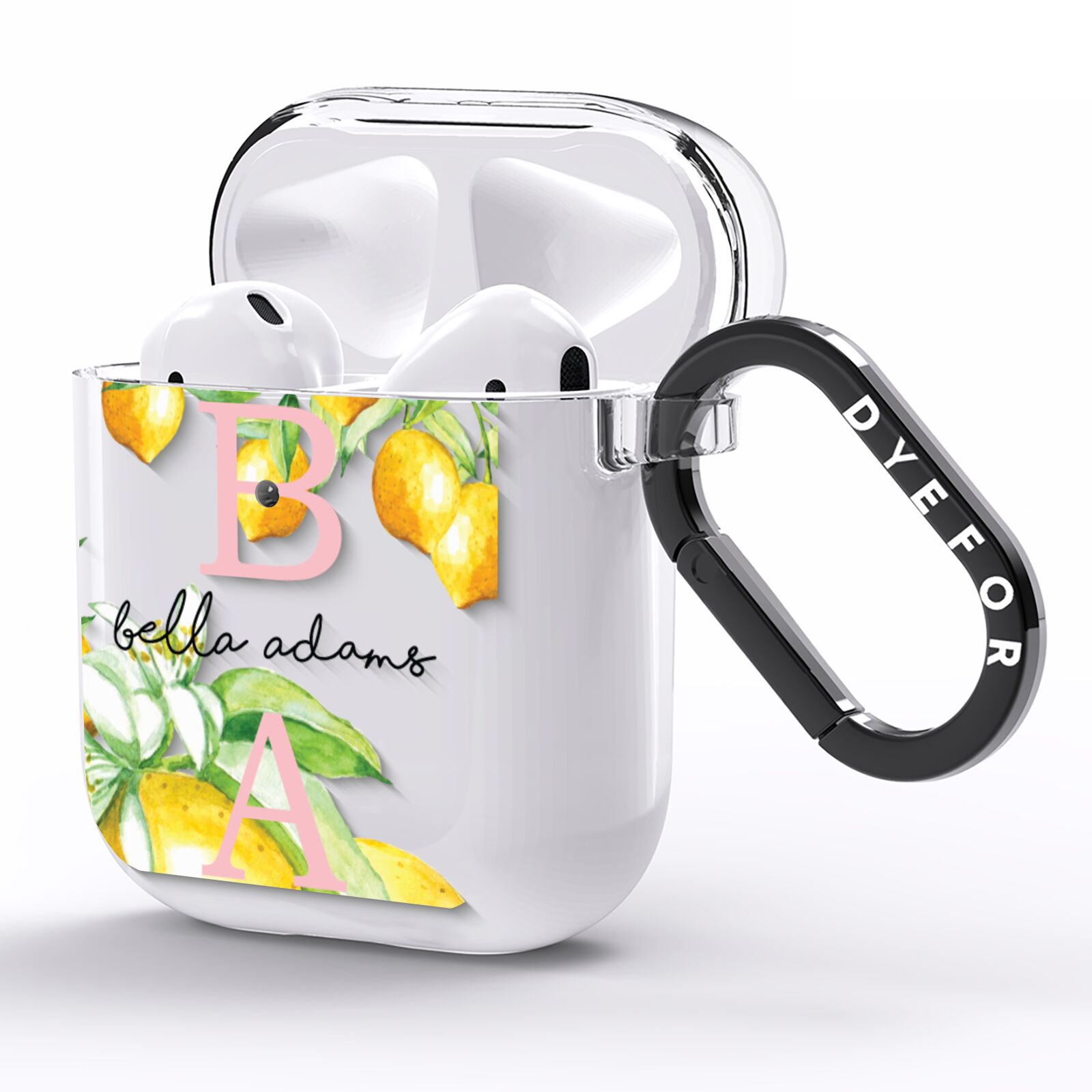 Personalised Initials Lemons AirPods Clear Case Side Image