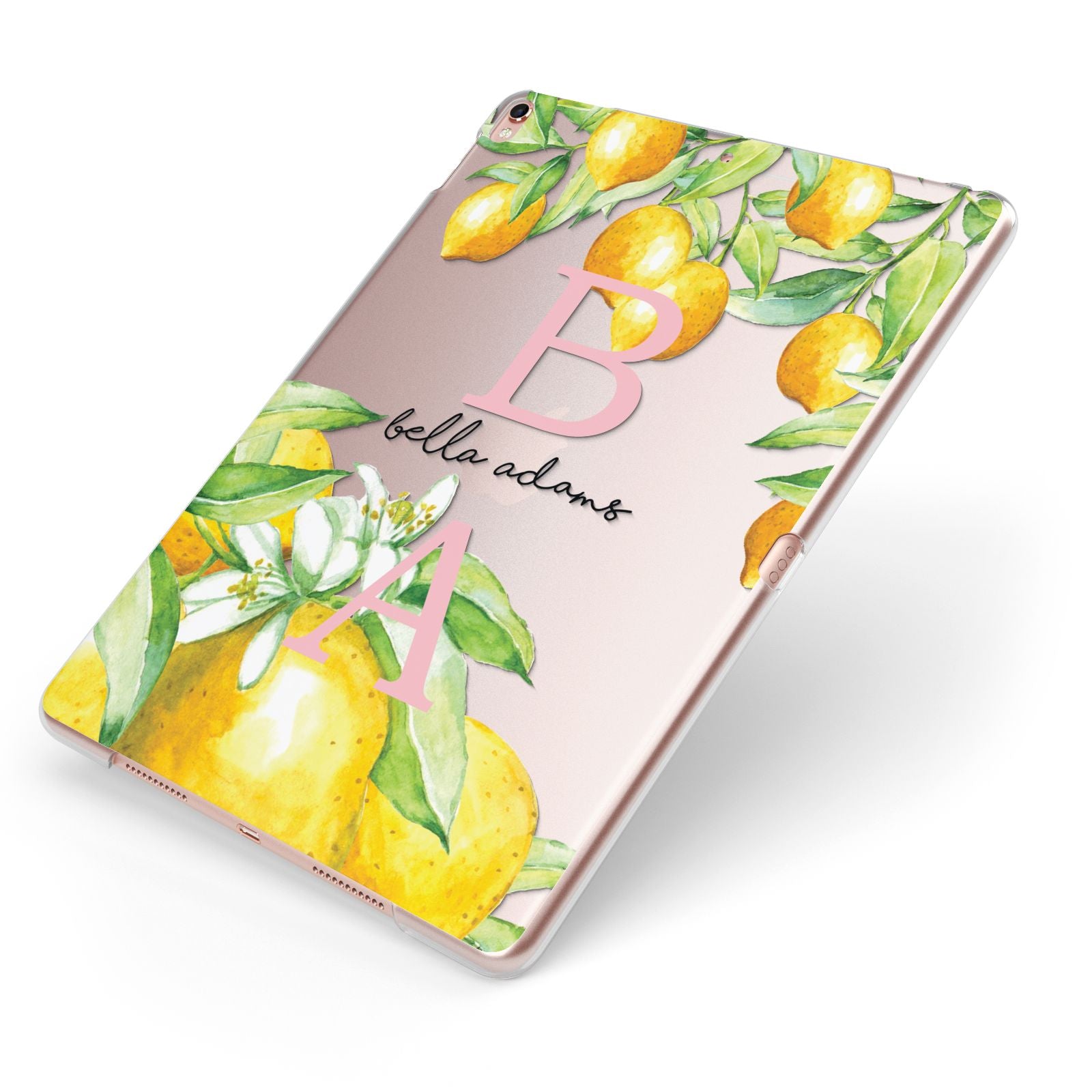 Personalised Initials Lemons Apple iPad Case on Rose Gold iPad Side View