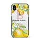 Personalised Initials Lemons Apple iPhone Xs Impact Case Black Edge on Silver Phone