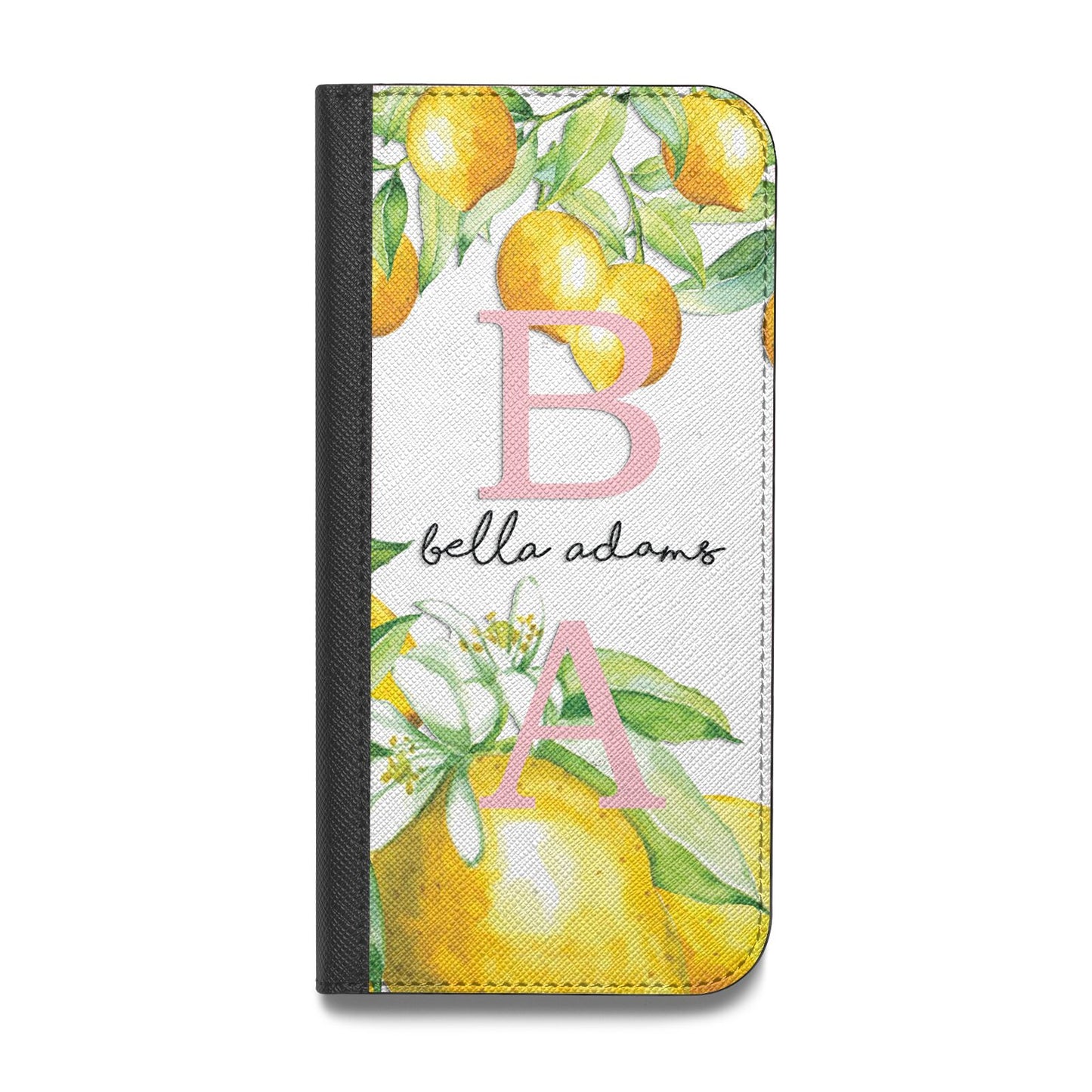 Personalised Initials Lemons Vegan Leather Flip Samsung Case