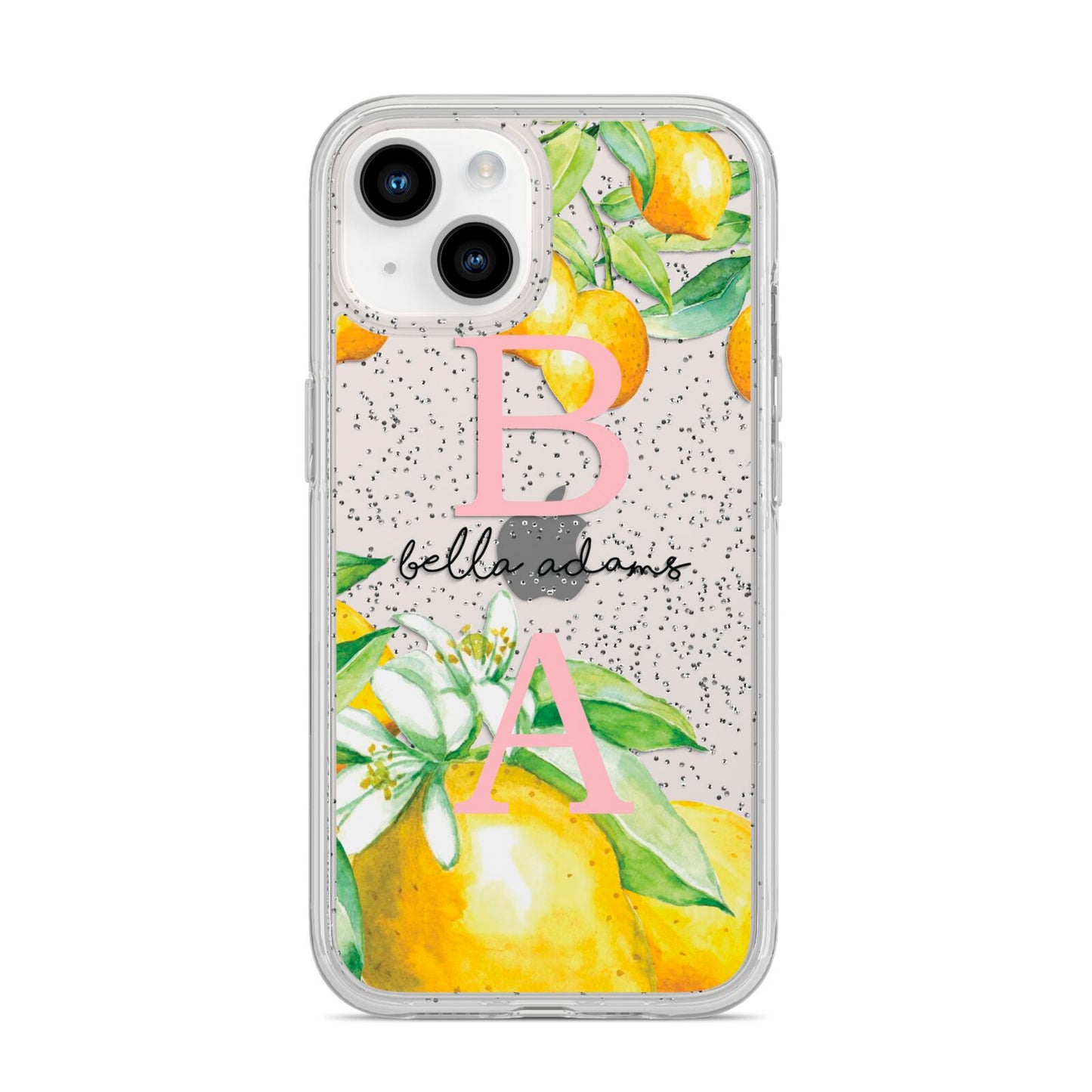 Personalised Initials Lemons iPhone 14 Glitter Tough Case Starlight