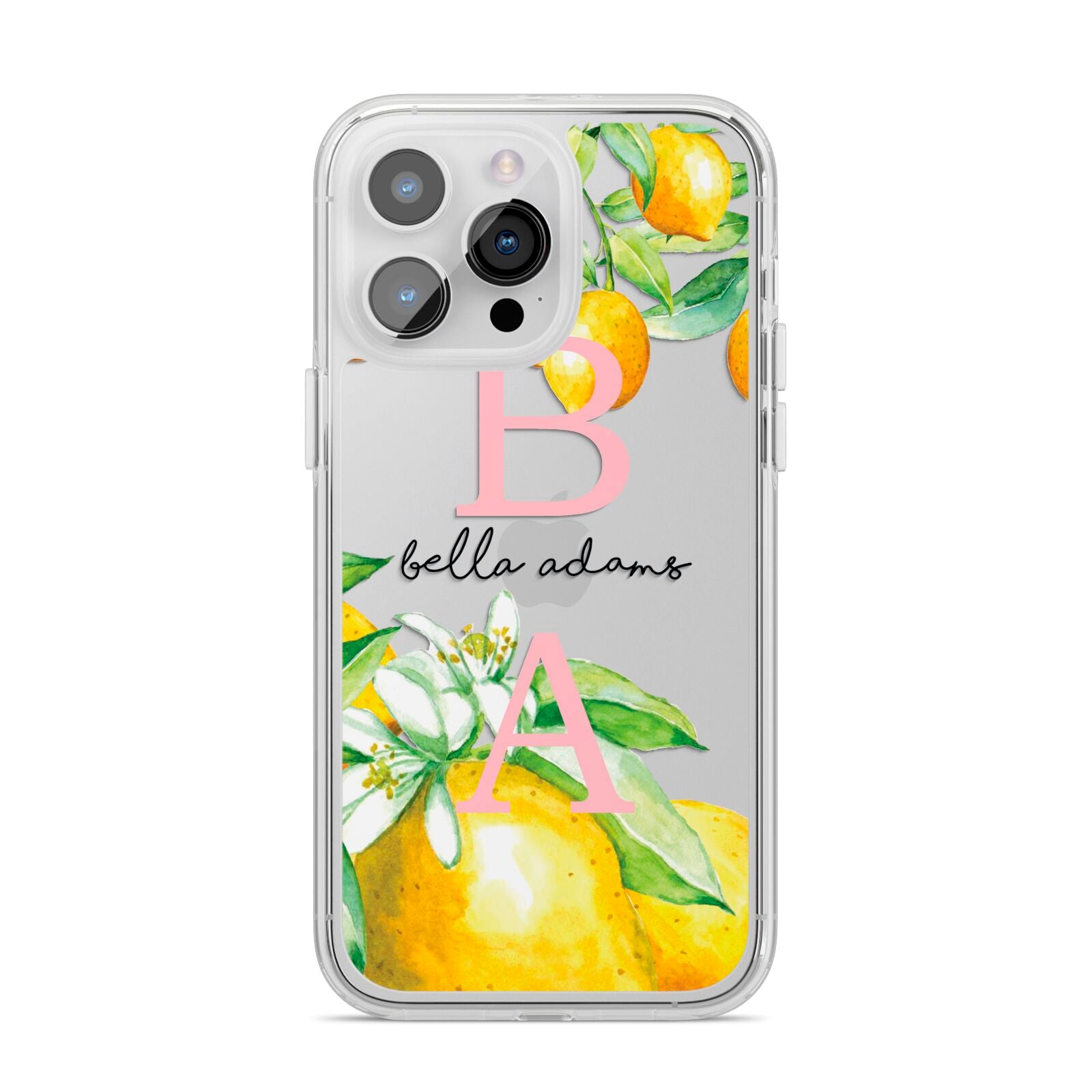 Personalised Initials Lemons iPhone 14 Pro Max Clear Tough Case Silver