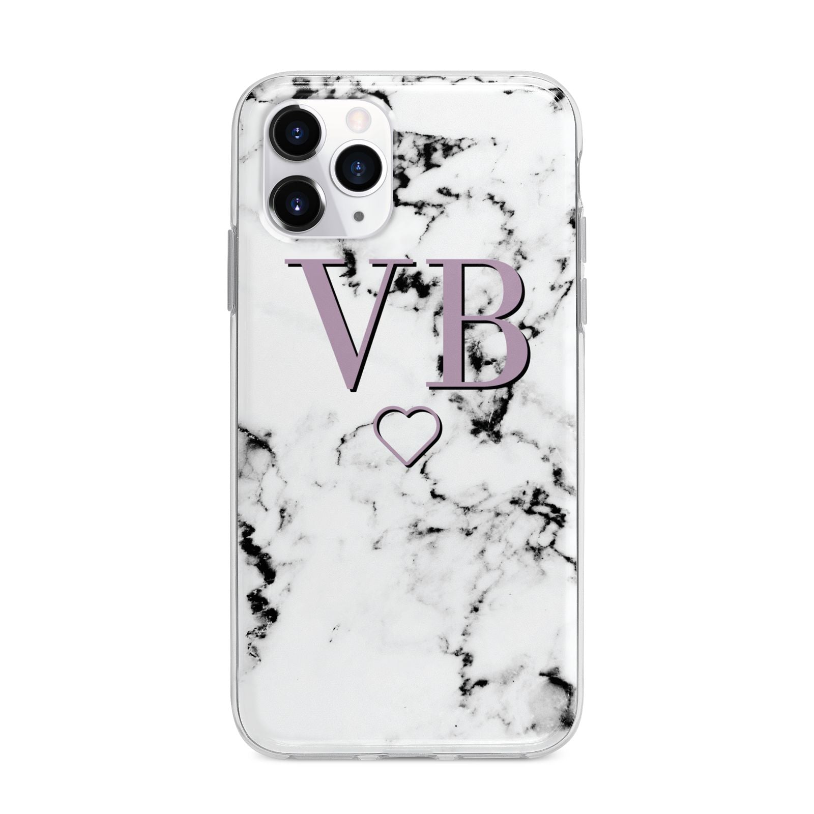 Personalised Initials Love Heart Marble Apple iPhone 11 Pro Max in Silver with Bumper Case