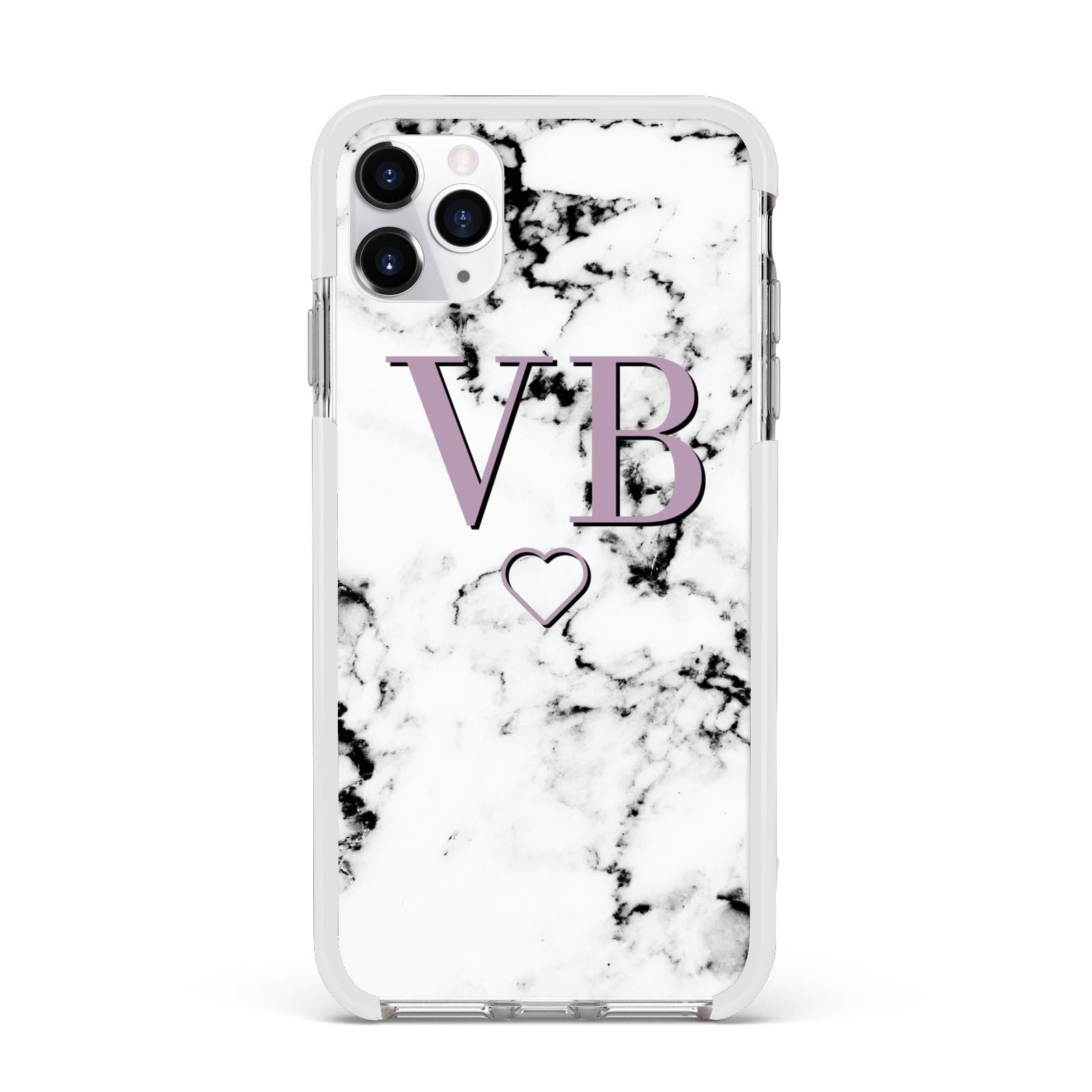 Personalised Initials Love Heart Marble Apple iPhone 11 Pro Max in Silver with White Impact Case