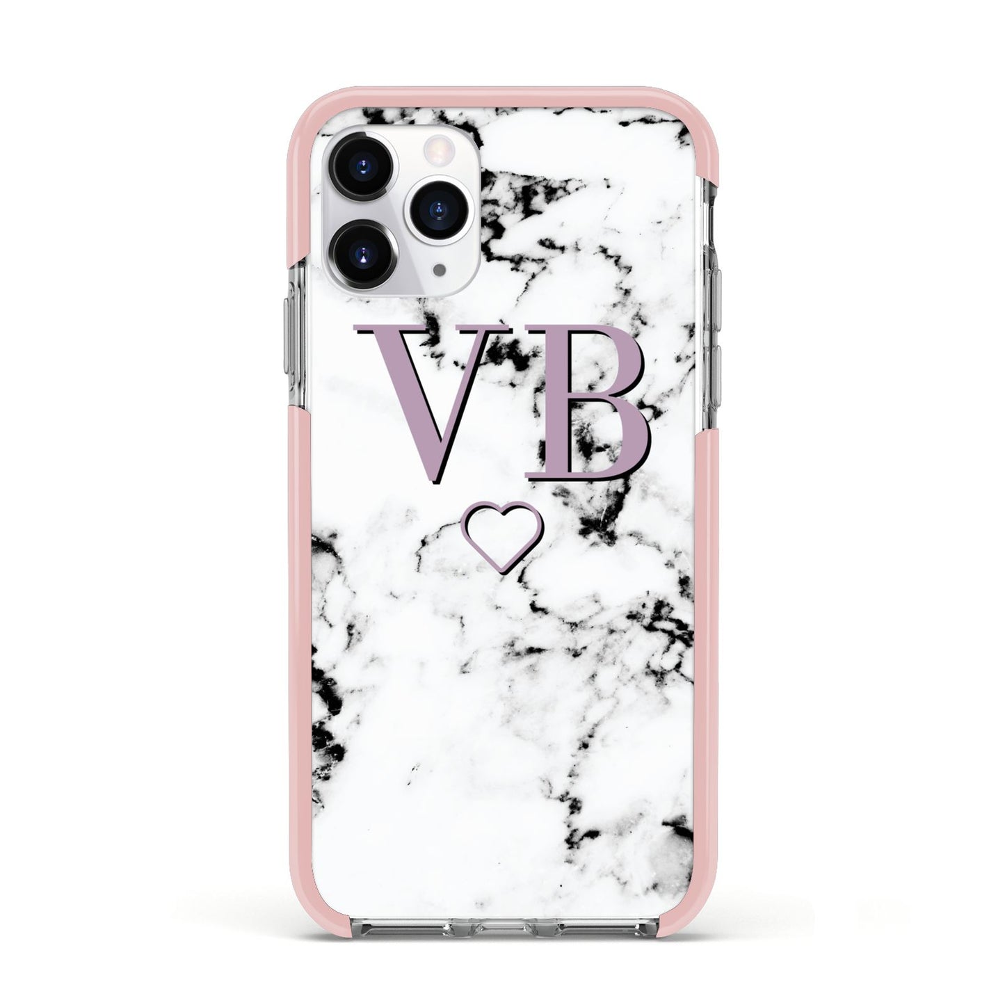 Personalised Initials Love Heart Marble Apple iPhone 11 Pro in Silver with Pink Impact Case