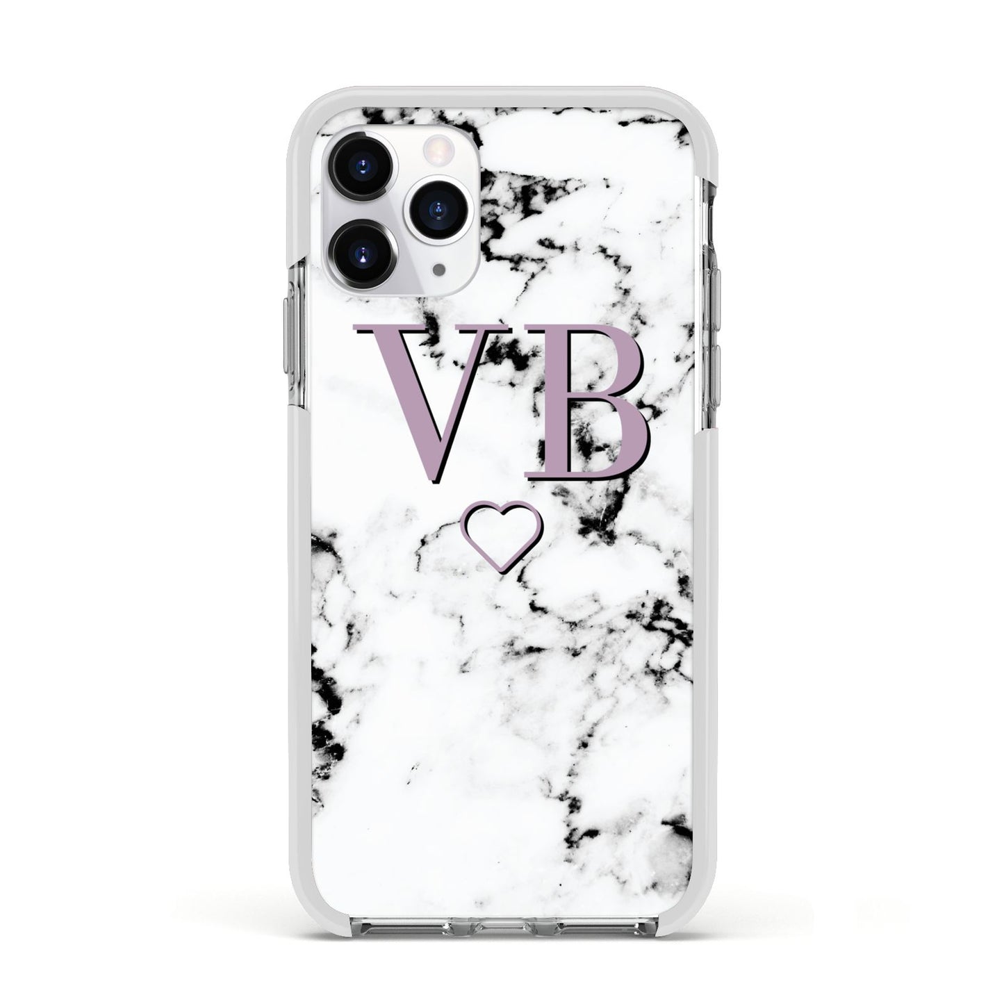 Personalised Initials Love Heart Marble Apple iPhone 11 Pro in Silver with White Impact Case