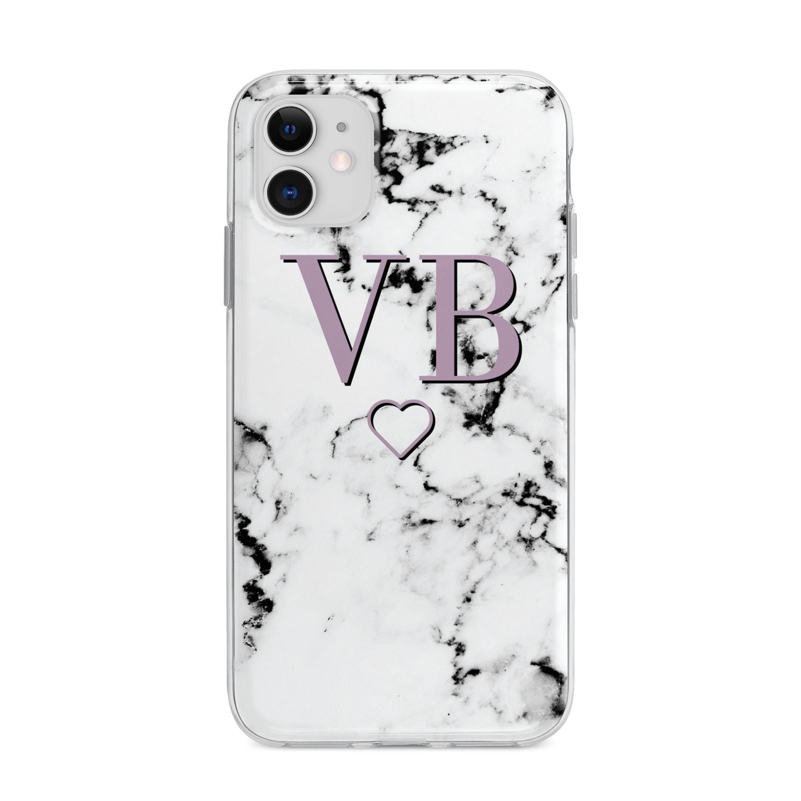 Personalised Initials Love Heart Marble Apple iPhone 11 in White with Bumper Case