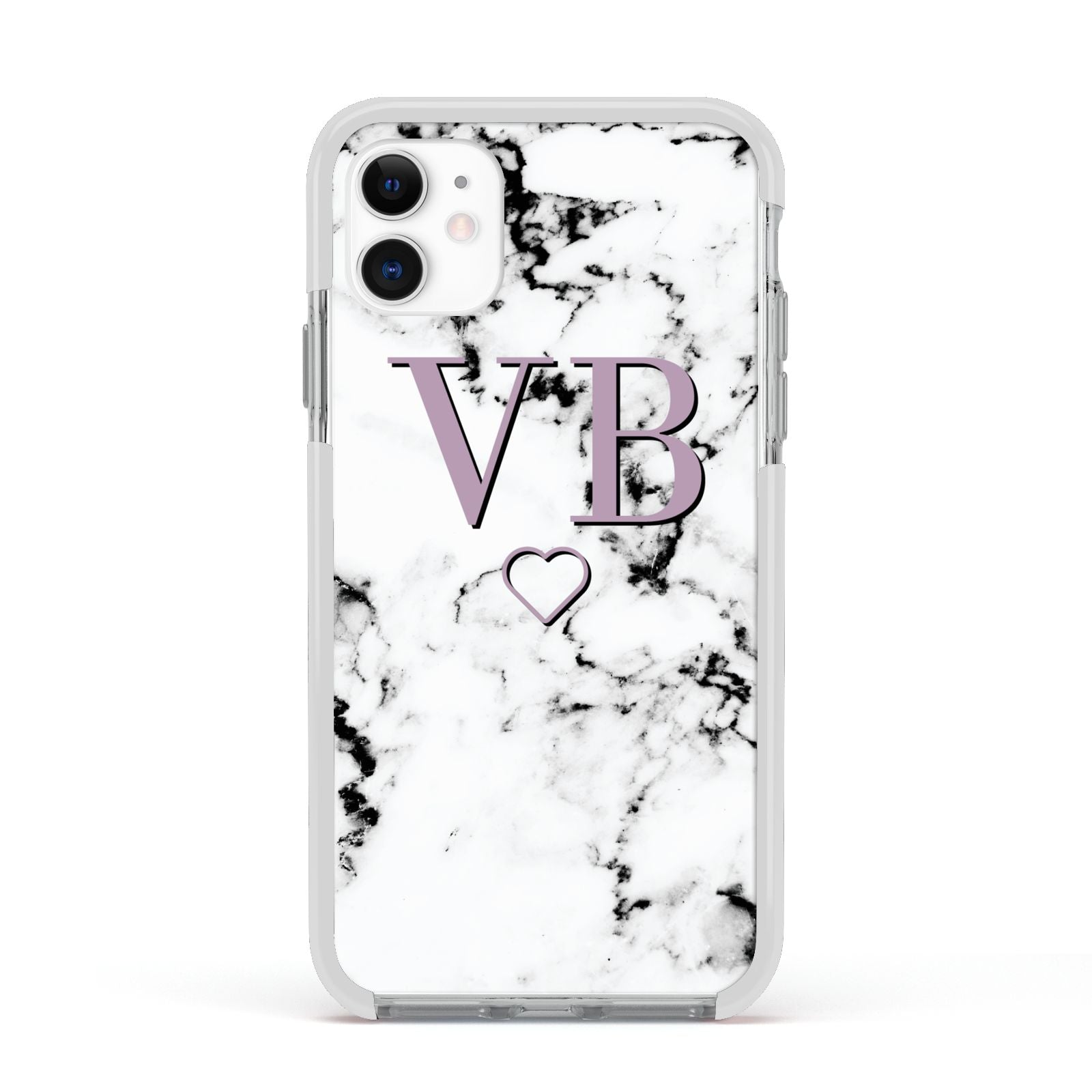 Personalised Initials Love Heart Marble Apple iPhone 11 in White with White Impact Case