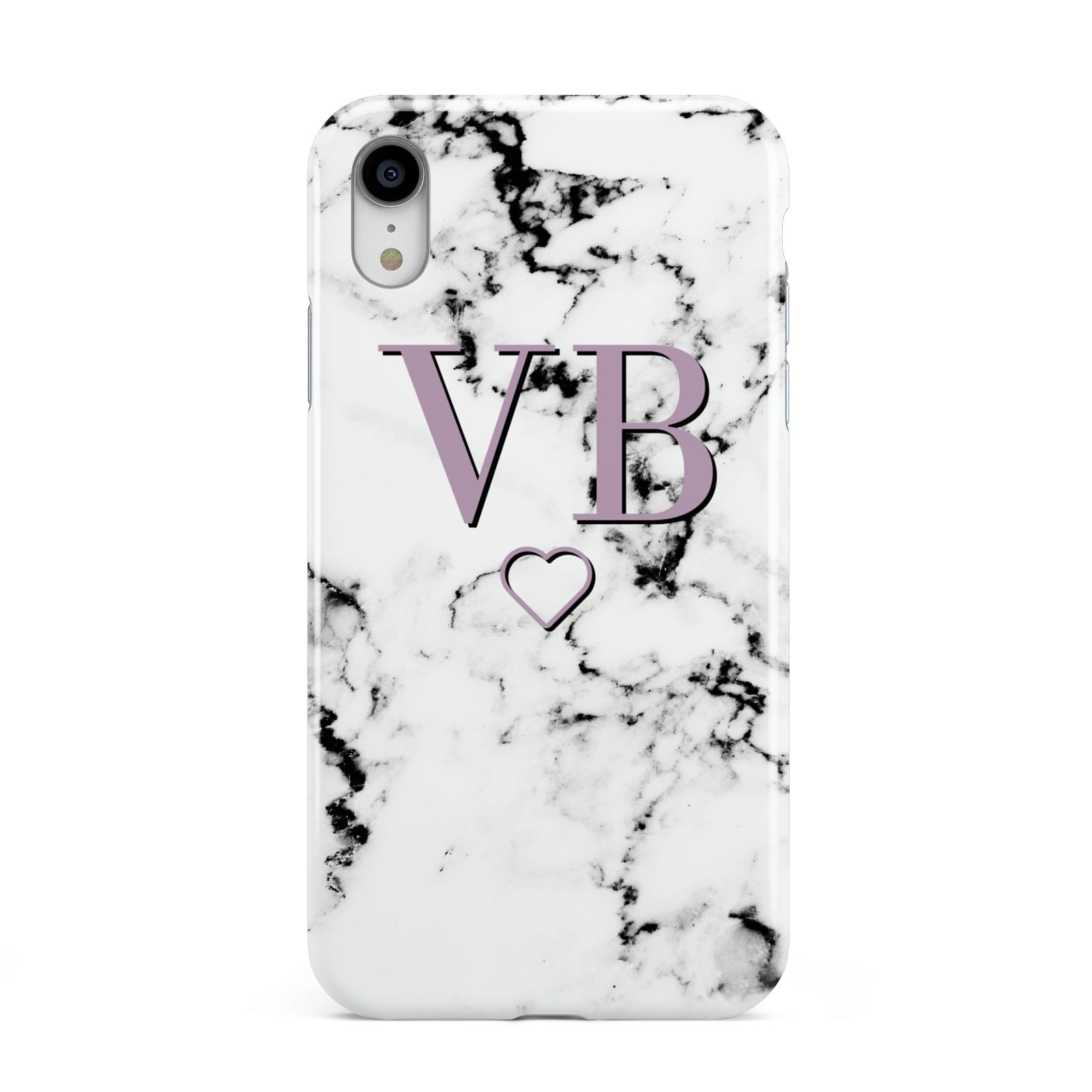 Personalised Initials Love Heart Marble Apple iPhone XR White 3D Tough Case