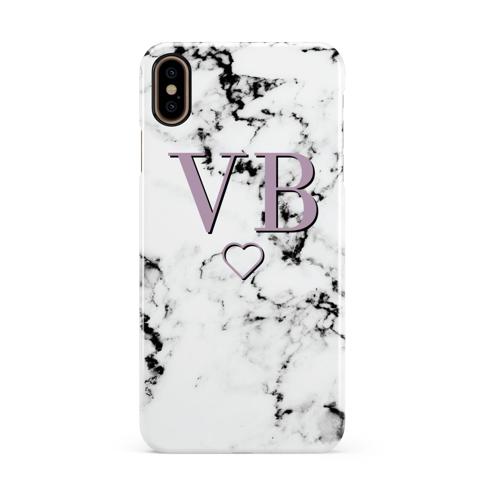 Personalised Initials Love Heart Marble Apple iPhone Xs Max 3D Snap Case