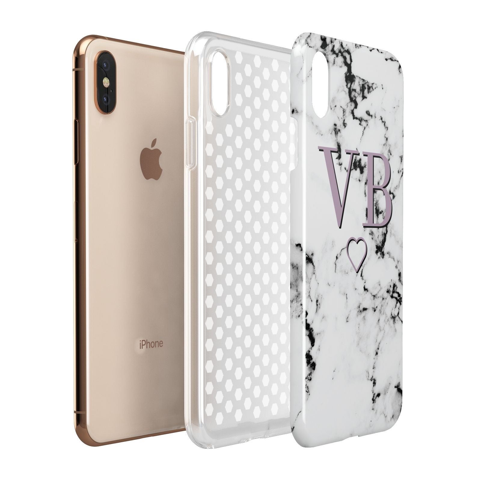 Personalised Initials Love Heart Marble Apple iPhone Xs Max 3D Tough Case Expanded View