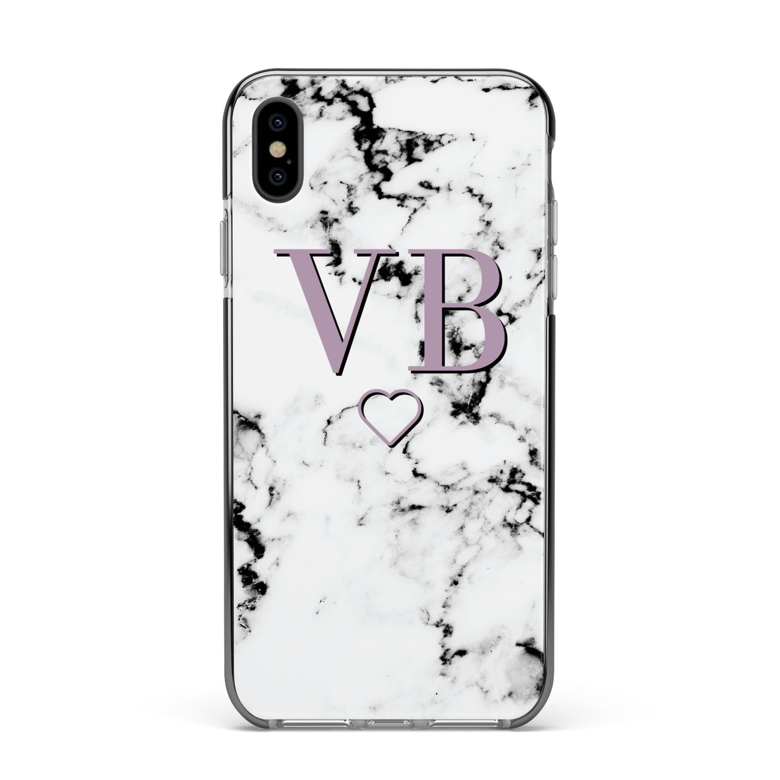 Personalised Initials Love Heart Marble Apple iPhone Xs Max Impact Case Black Edge on Black Phone