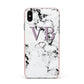 Personalised Initials Love Heart Marble Apple iPhone Xs Max Impact Case Pink Edge on Silver Phone
