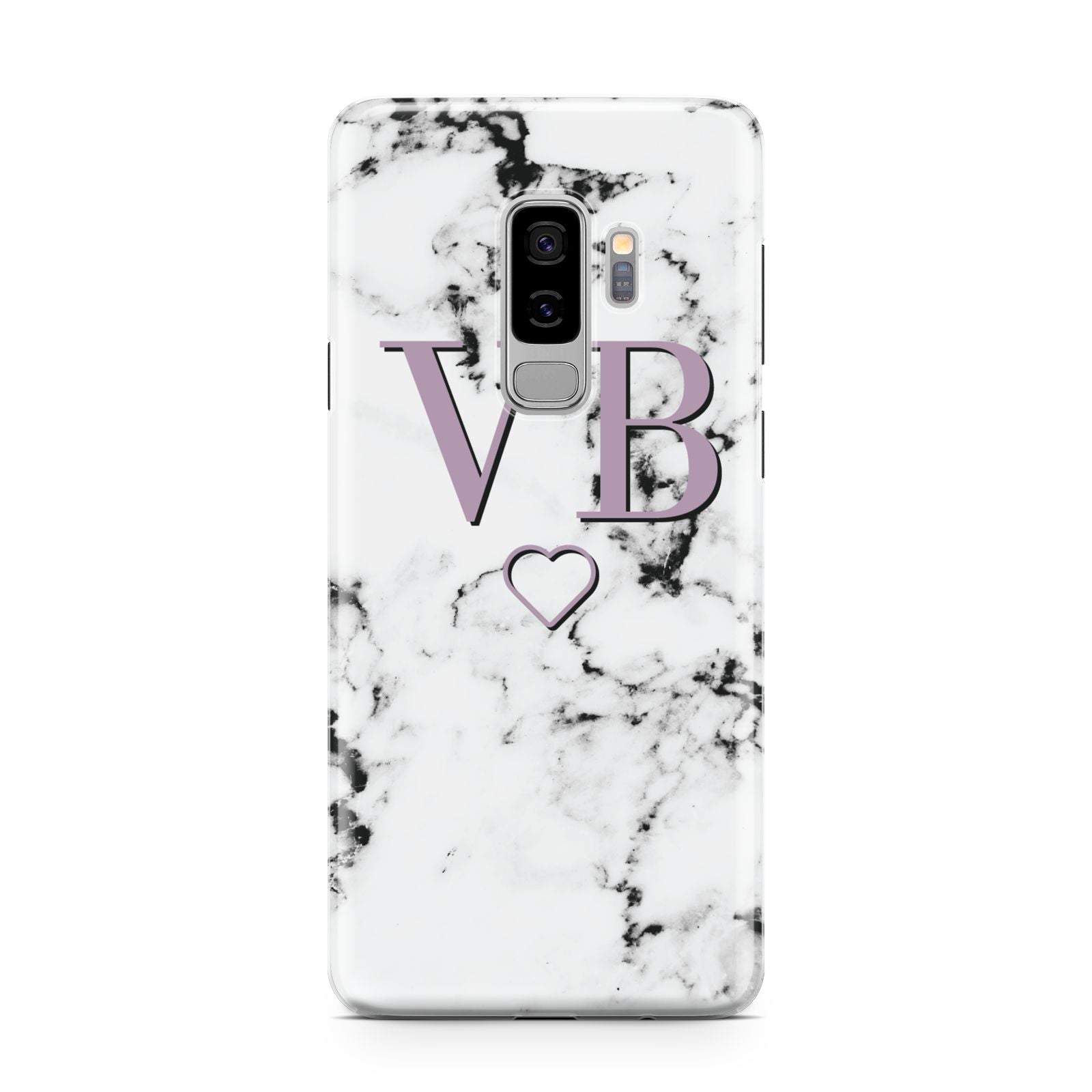 Personalised Initials Love Heart Marble Samsung Galaxy S9 Plus Case on Silver phone
