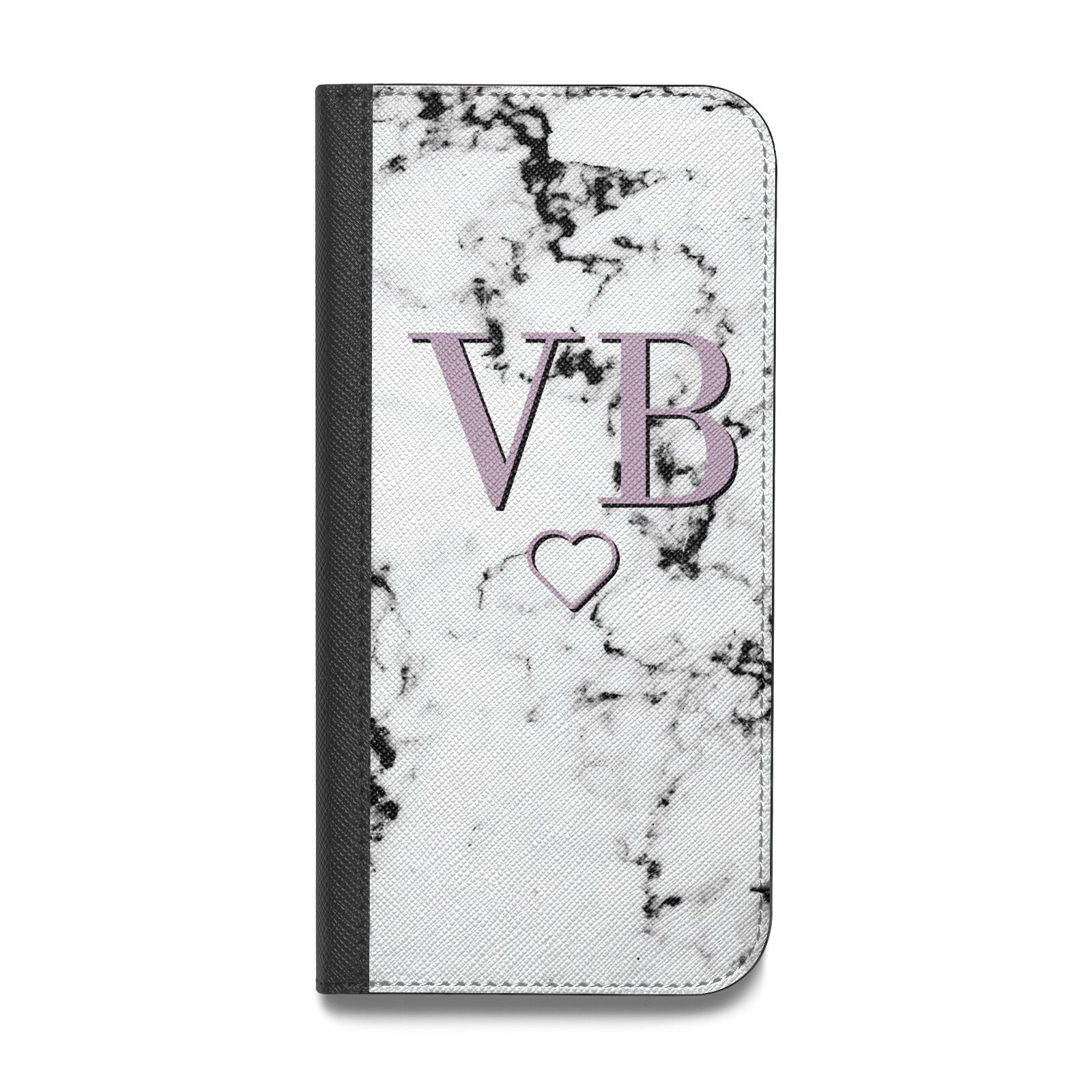 Personalised Initials Love Heart Marble Vegan Leather Flip Samsung Case
