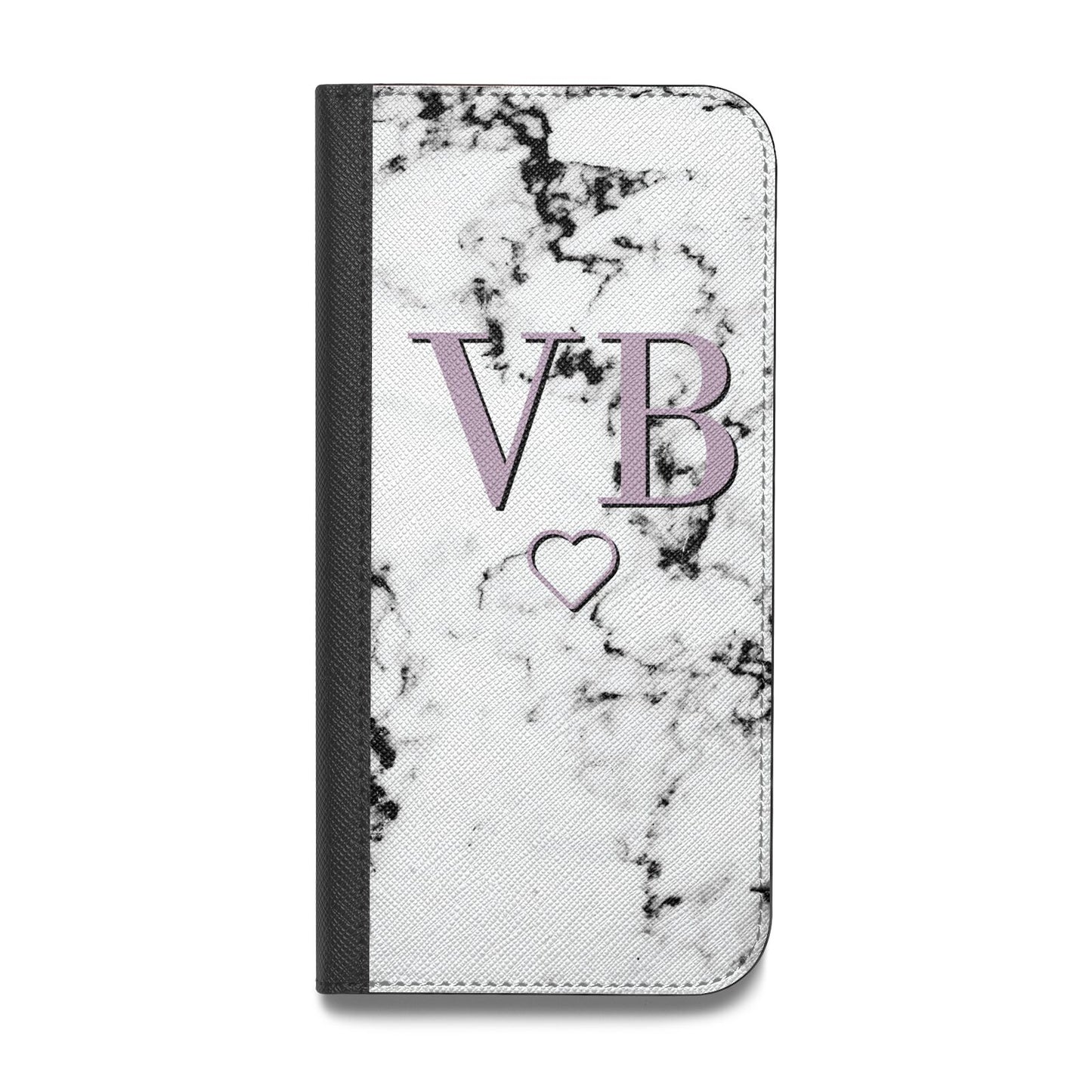 Personalised Initials Love Heart Marble Vegan Leather Flip iPhone Case