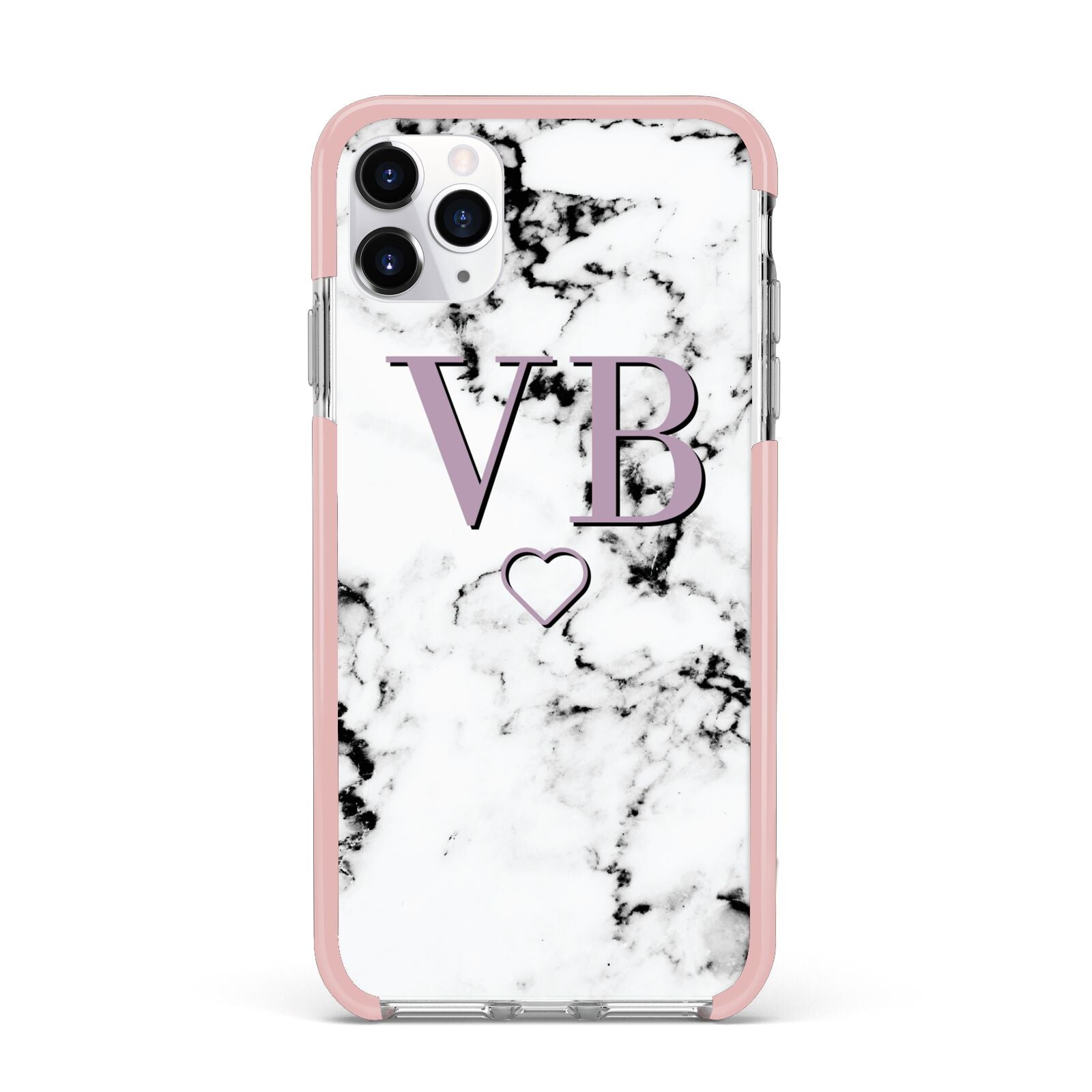 Personalised Initials Love Heart Marble iPhone 11 Pro Max Impact Pink Edge Case