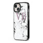 Personalised Initials Love Heart Marble iPhone 13 Black Impact Case Side Angle on Silver phone