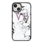 Personalised Initials Love Heart Marble iPhone 13 Black Impact Case on Silver phone