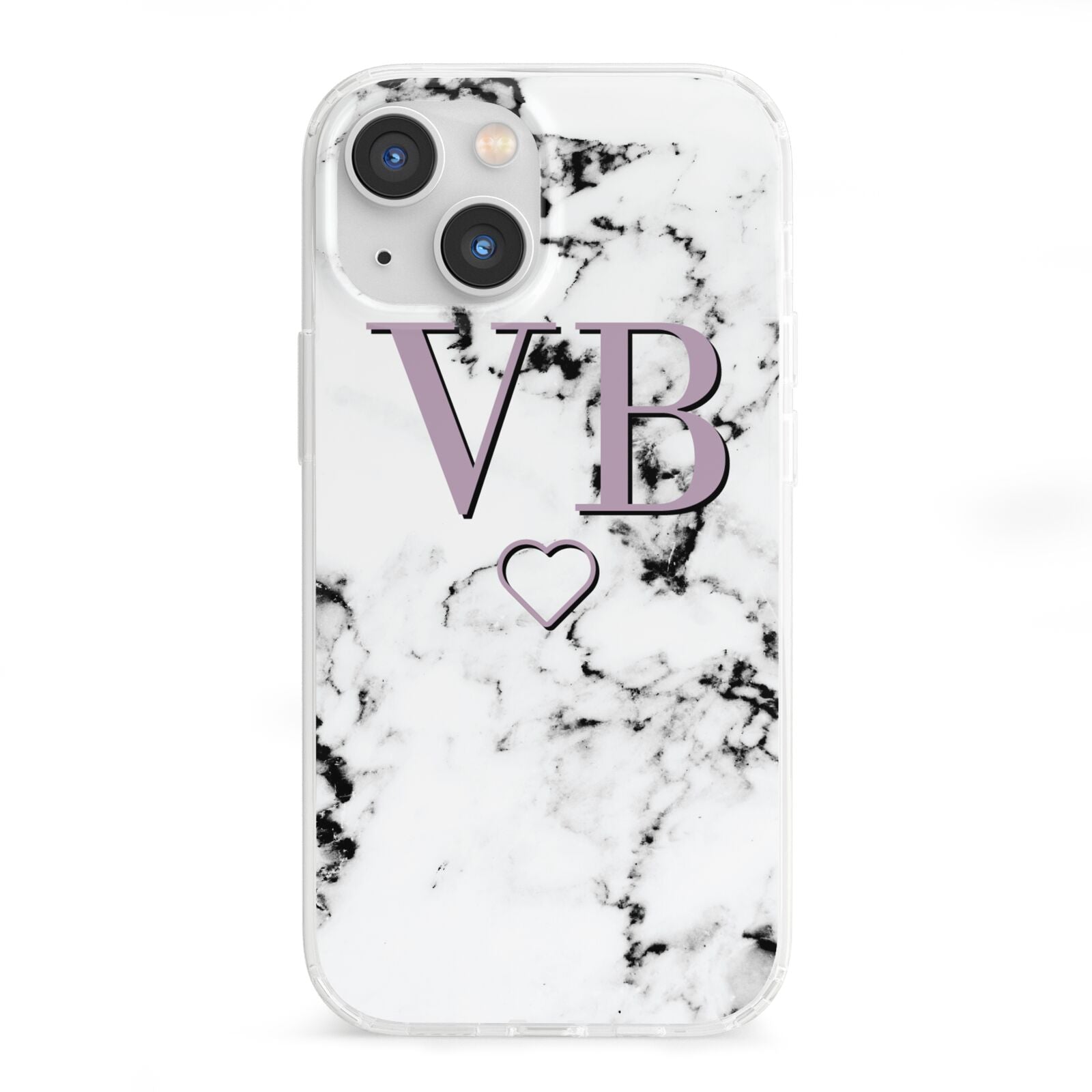 Personalised Initials Love Heart Marble iPhone 13 Mini Clear Bumper Case