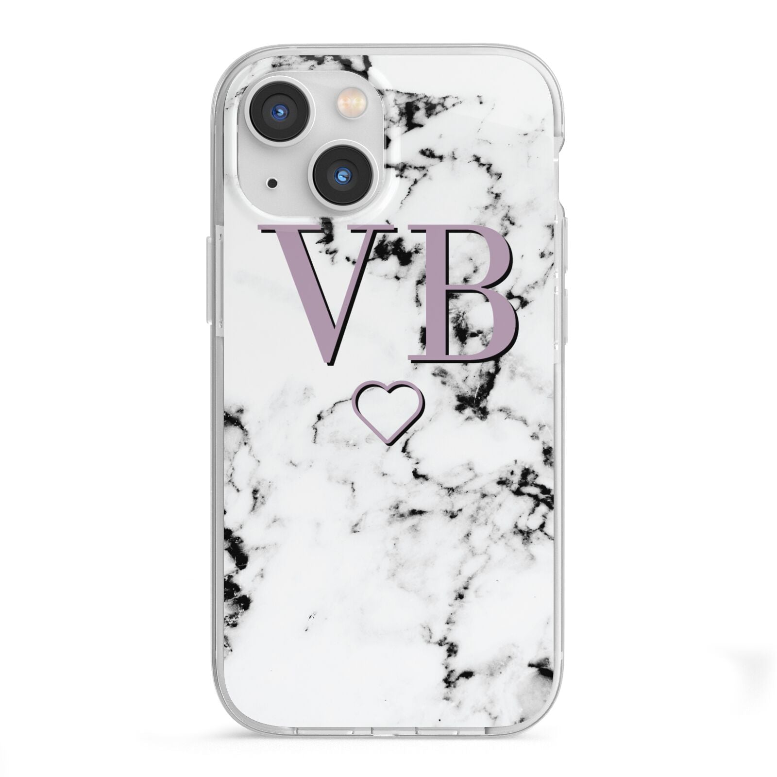 Personalised Initials Love Heart Marble iPhone 13 Mini TPU Impact Case with White Edges