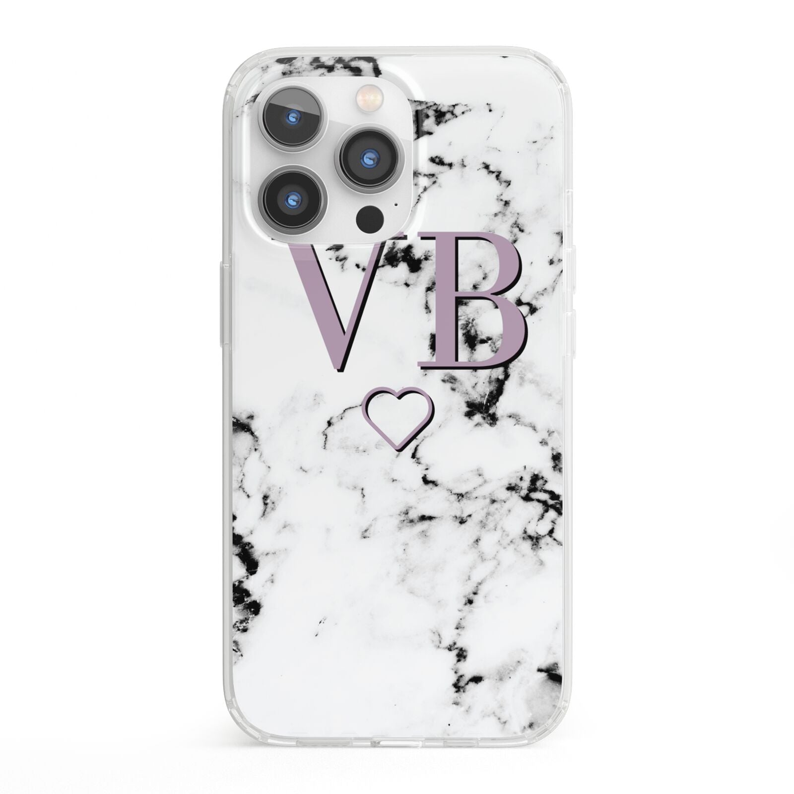 Personalised Initials Love Heart Marble iPhone 13 Pro Clear Bumper Case