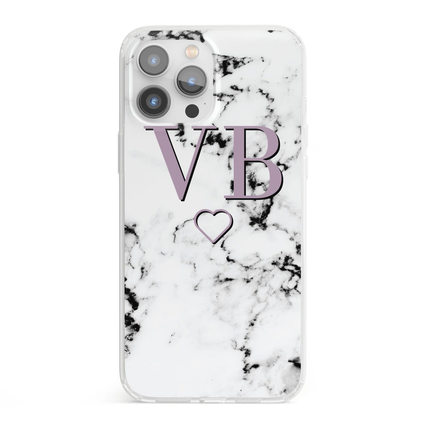 Personalised Initials Love Heart Marble iPhone 13 Pro Max Clear Bumper Case