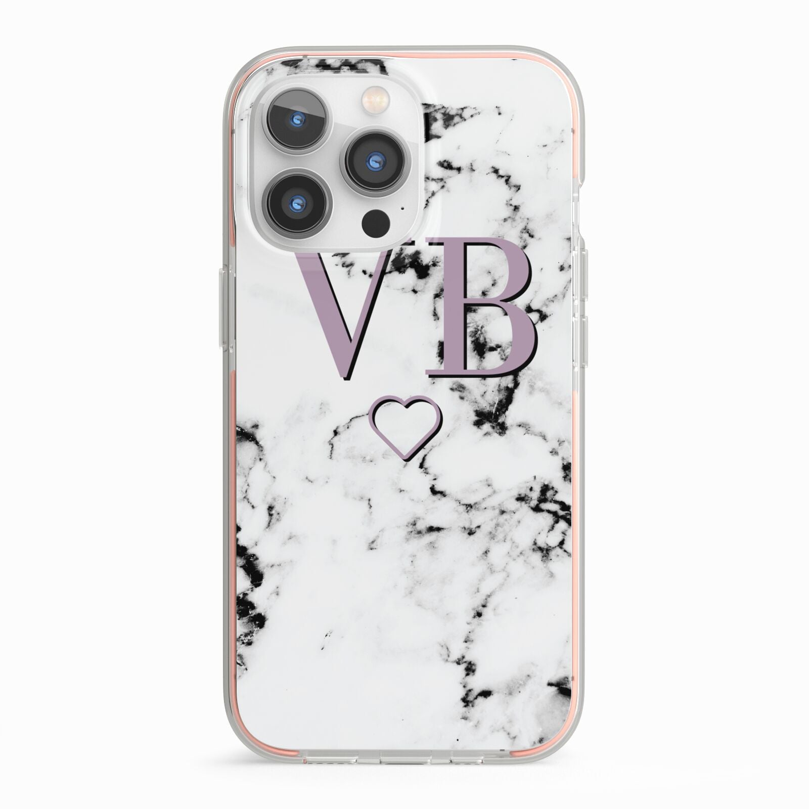 Personalised Initials Love Heart Marble iPhone 13 Pro TPU Impact Case with Pink Edges