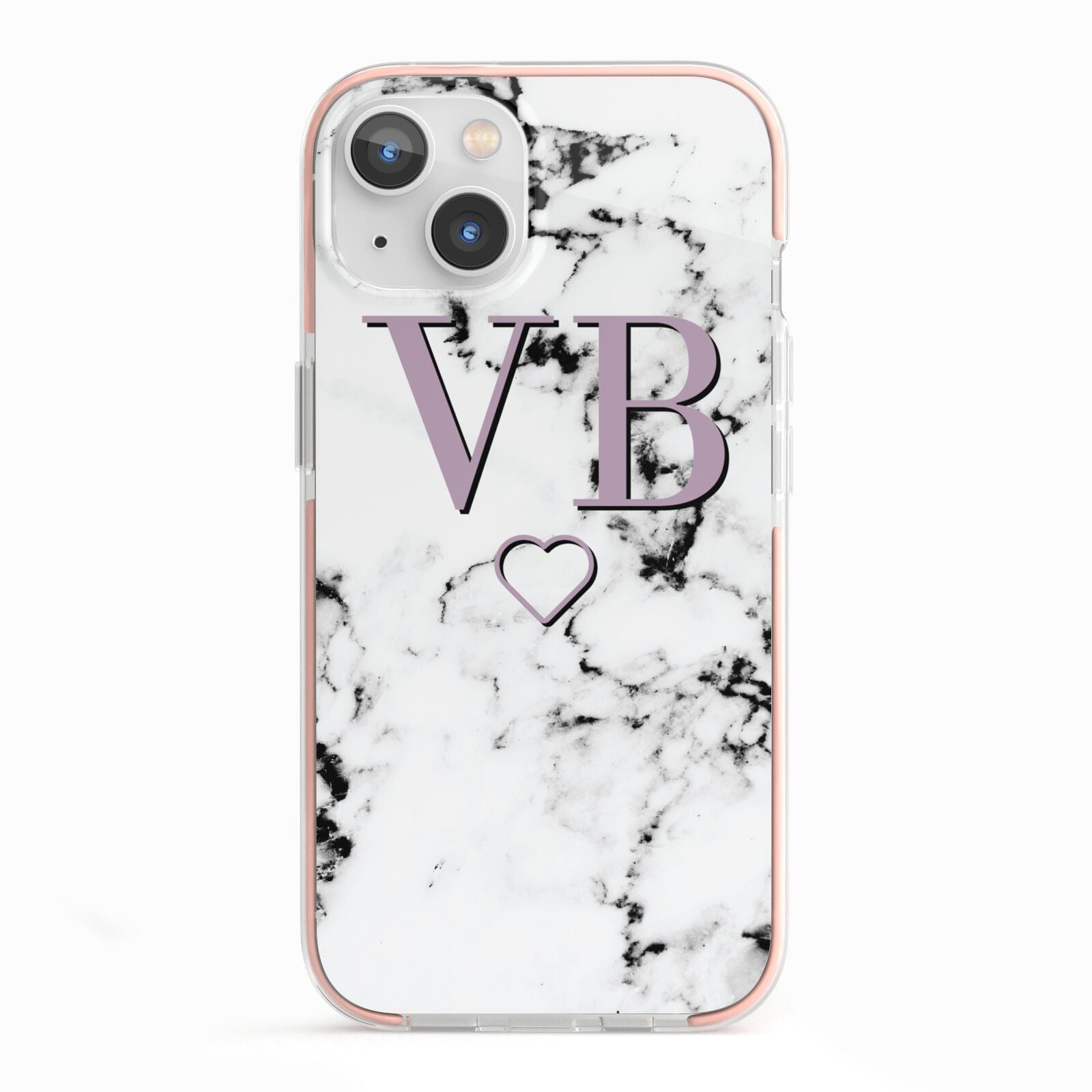 Personalised Initials Love Heart Marble iPhone 13 TPU Impact Case with Pink Edges