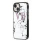 Personalised Initials Love Heart Marble iPhone 14 Black Impact Case Side Angle on Silver phone