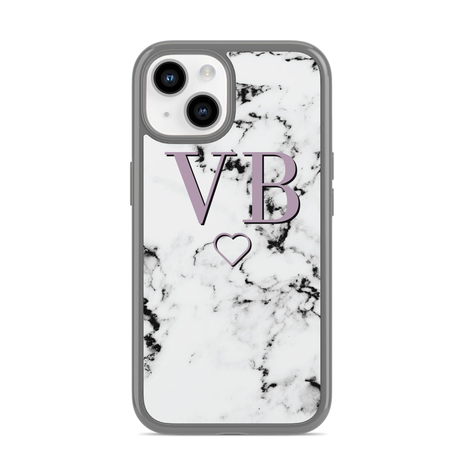Personalised Initials Love Heart Marble iPhone 14 Clear Tough Case Starlight