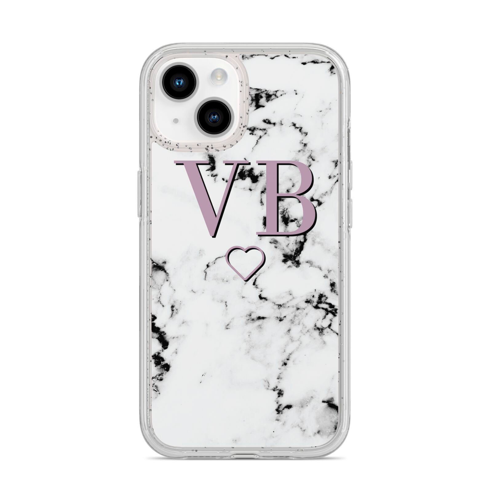 Personalised Initials Love Heart Marble iPhone 14 Glitter Tough Case Starlight