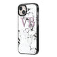 Personalised Initials Love Heart Marble iPhone 14 Plus Black Impact Case Side Angle on Silver phone