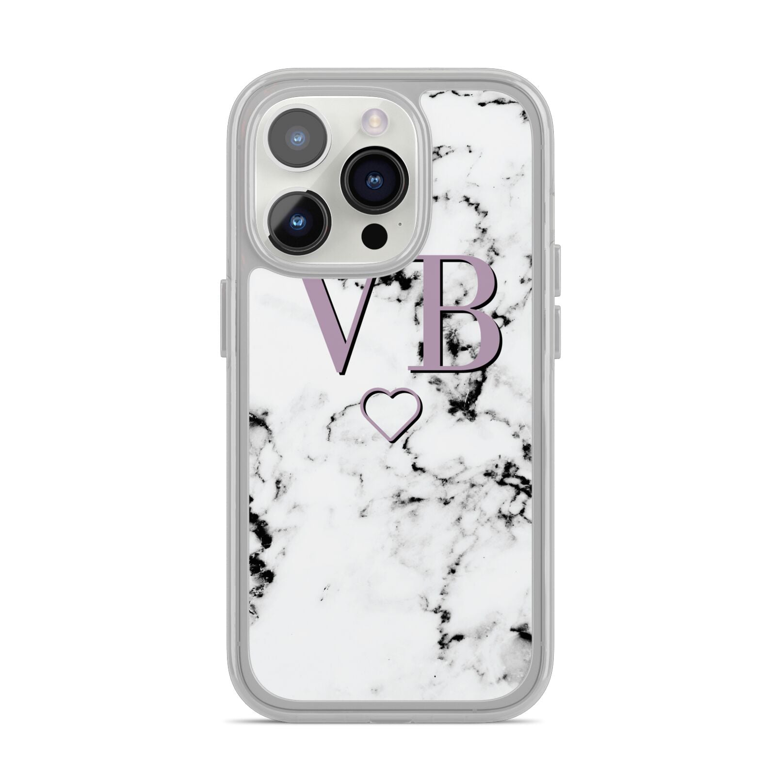 Personalised Initials Love Heart Marble iPhone 14 Pro Clear Tough Case Silver