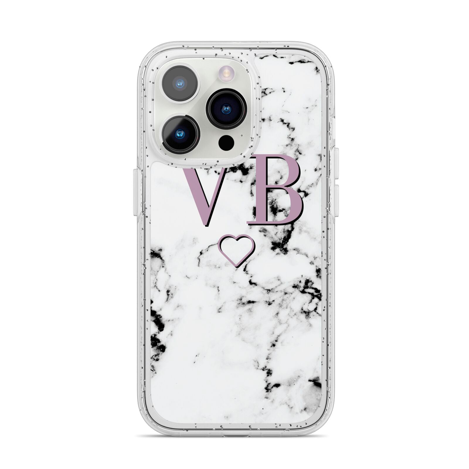 Personalised Initials Love Heart Marble iPhone 14 Pro Glitter Tough Case Silver