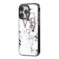 Personalised Initials Love Heart Marble iPhone 14 Pro Max Black Impact Case Side Angle on Silver phone