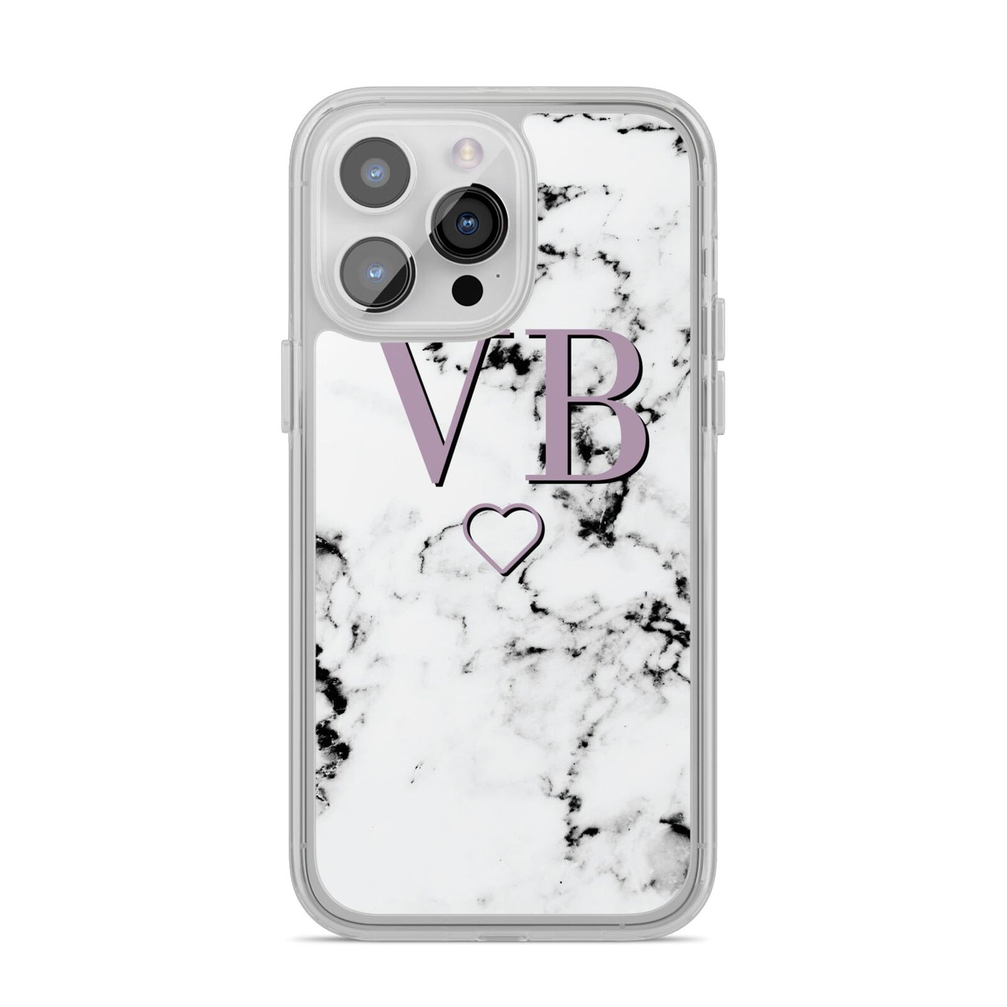 Personalised Initials Love Heart Marble iPhone 14 Pro Max Clear Tough Case Silver