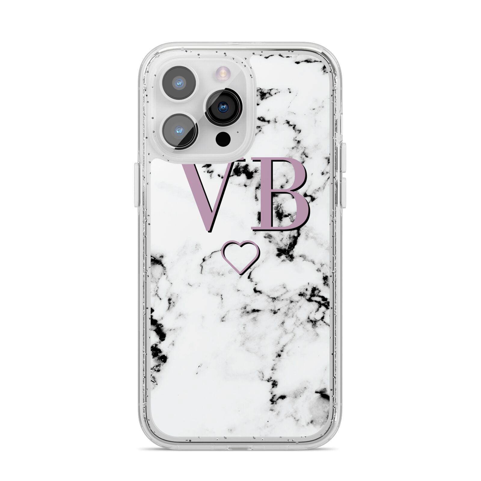 Personalised Initials Love Heart Marble iPhone 14 Pro Max Glitter Tough Case Silver