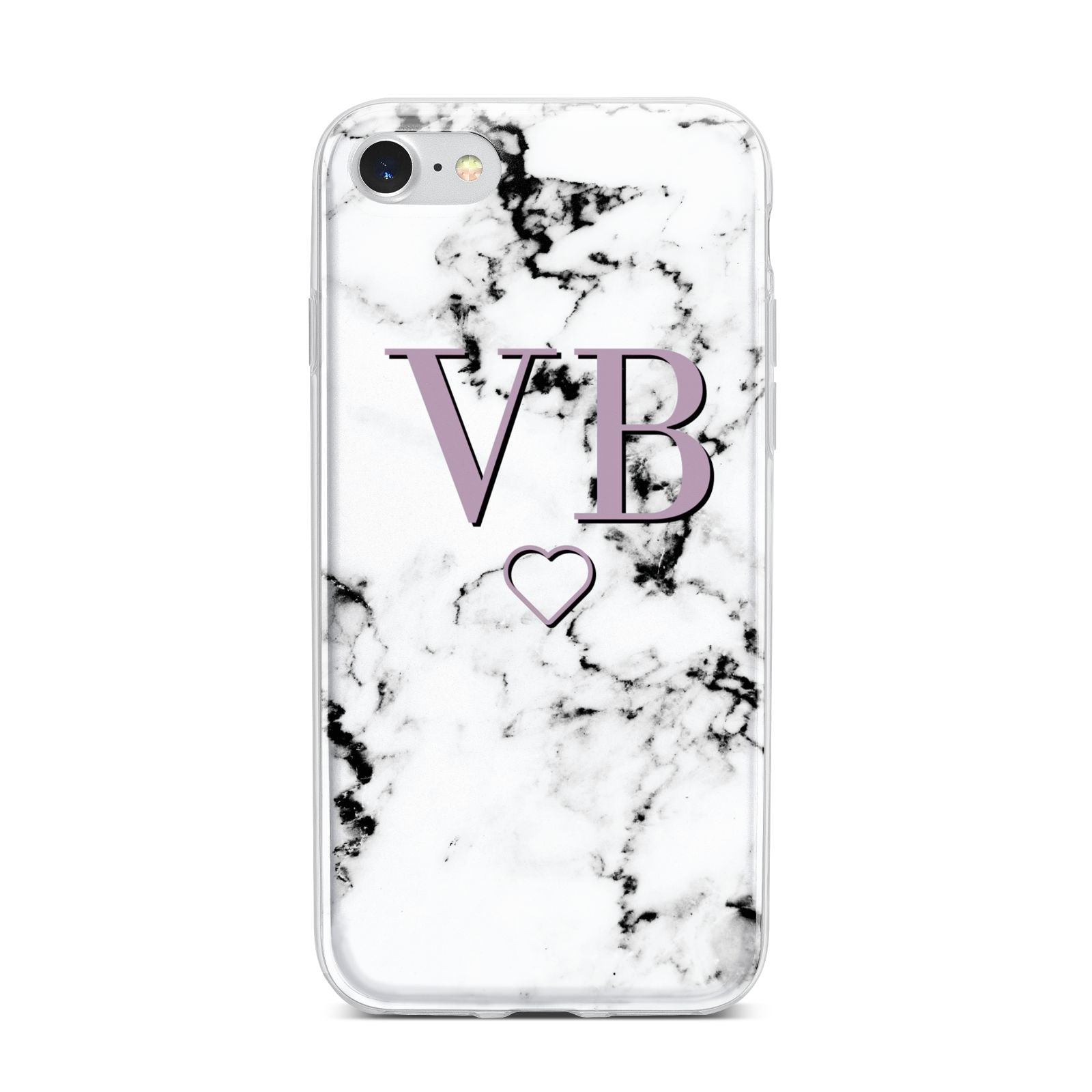 Personalised Initials Love Heart Marble iPhone 7 Bumper Case on Silver iPhone