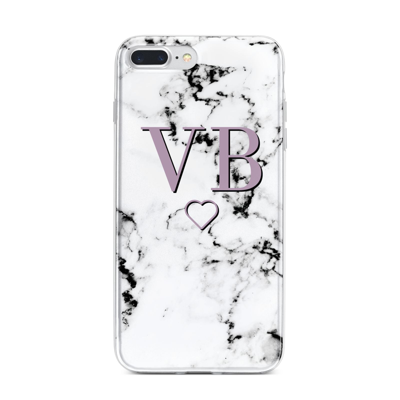 Personalised Initials Love Heart Marble iPhone 7 Plus Bumper Case on Silver iPhone